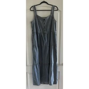 Given Kale Denim Tiered Maxi Dress Sleeveless Size Large Cotton Button Front